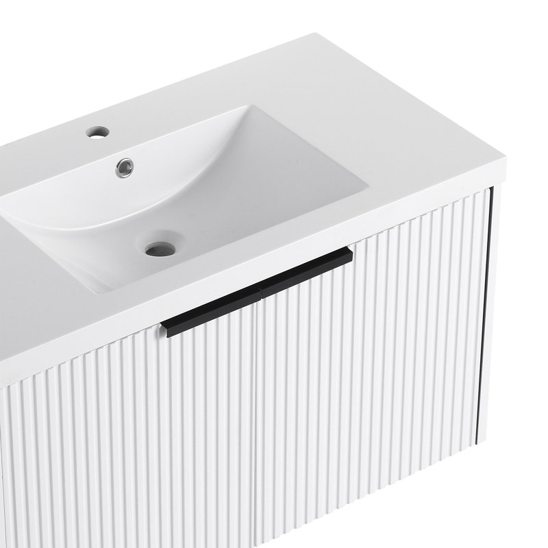 Meuble-lavabo mural 36 po avec lavabo en résine, Blanc