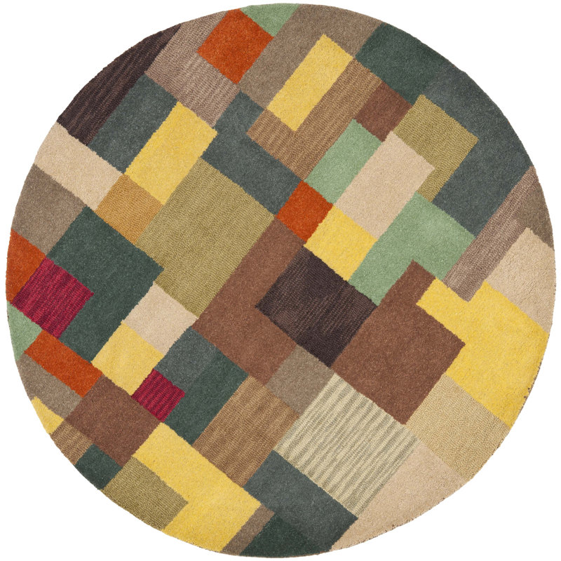 Amier Hand Tufted Wool Geometric Rug, Round 8'