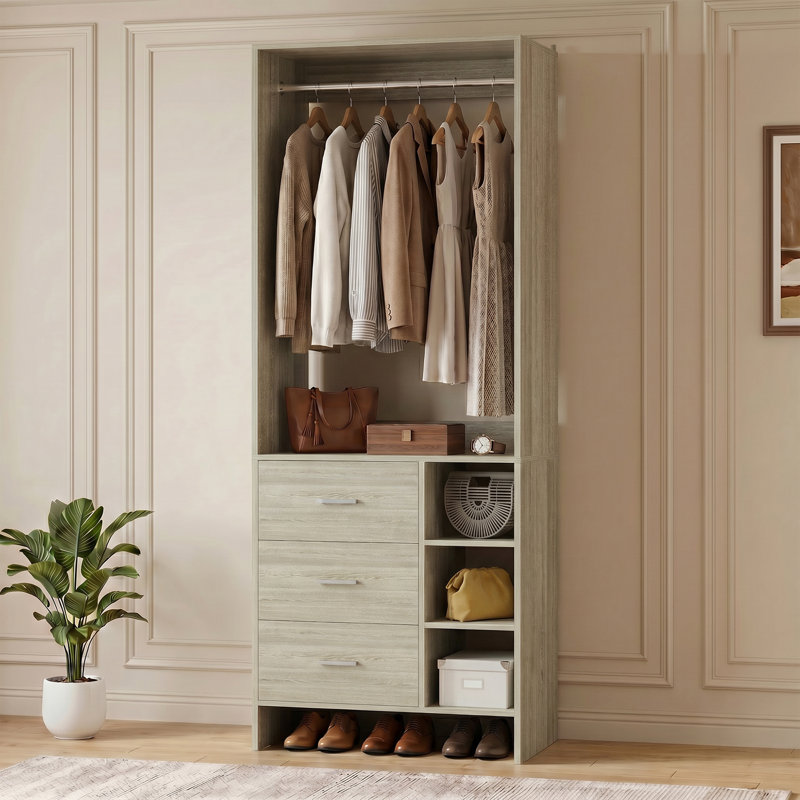30'' W Closet System with Wooden Drawers, White Oak
