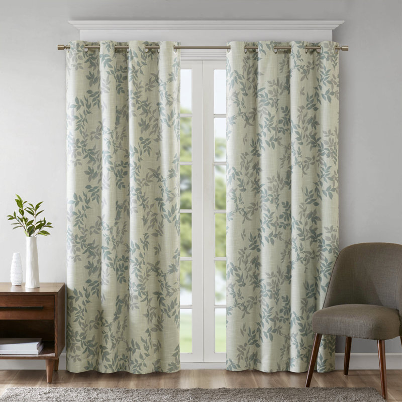 Julie Printed Botanical Blackout Single Curtain Panel, 50" W x 95" L, Aqua