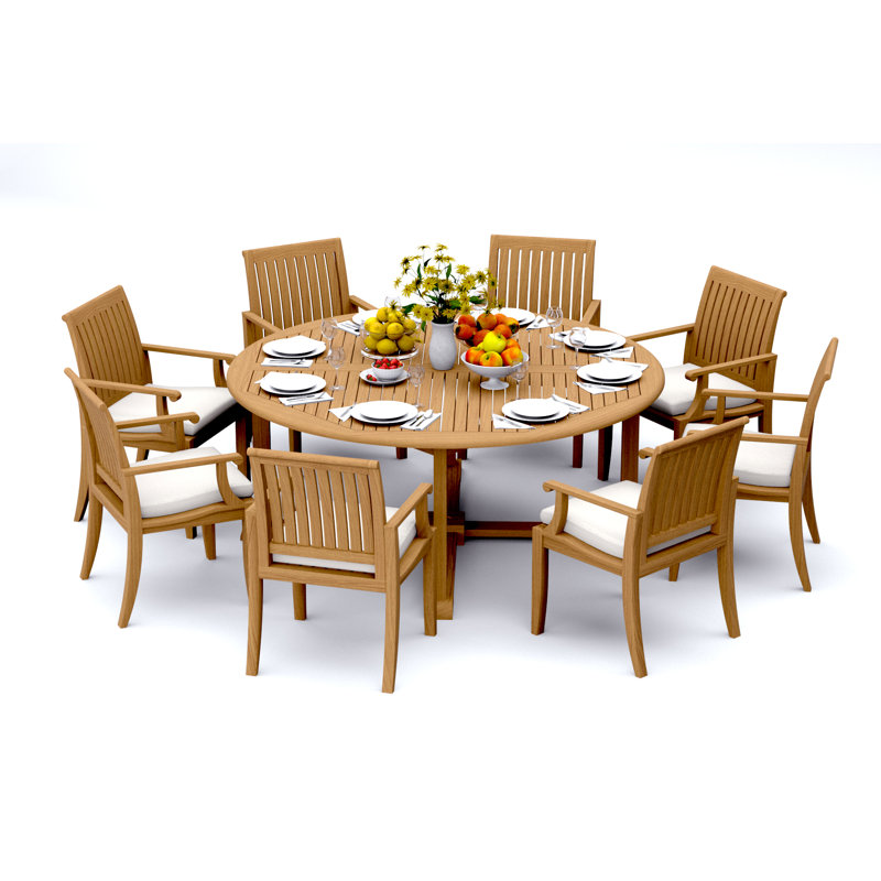 Lagos Teak Wood Patio Dining Set with Round Table, 8