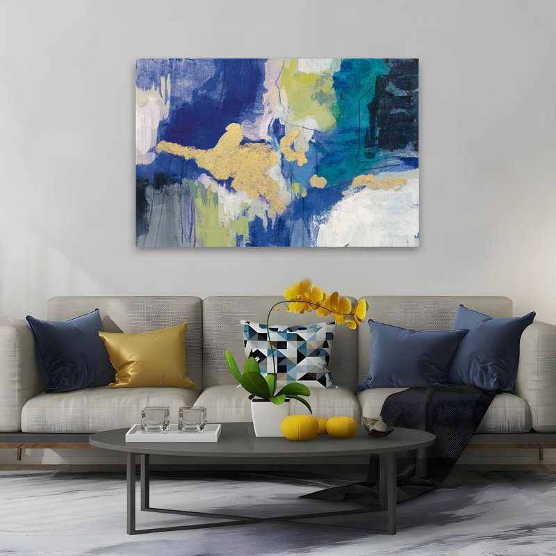 Sparkle Abstract III Blue Crop - abstrait noir bleu chartreuse, H 60 po x l 40 po