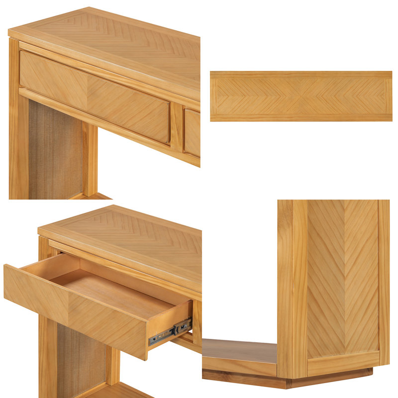 Console de 32 po et ensemble de miroirs en bois de 36 po pour table d'appoint, Bois naturel