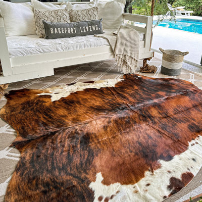 Tapis en cuir de vache brun clair et tricolore, cuir véritable de qualité supérieure