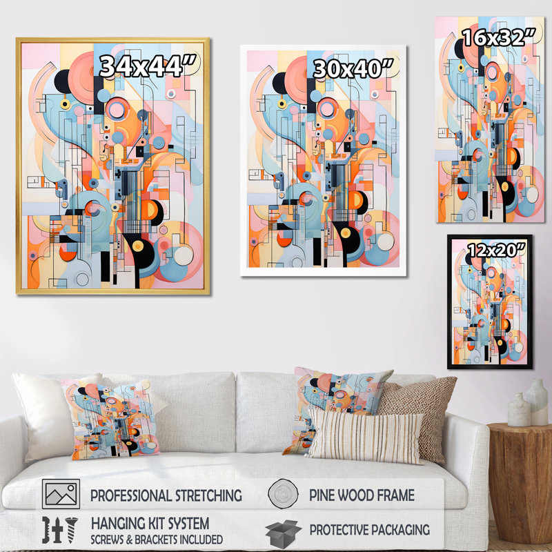 Geometric Popart Bluiding In Harlem - Abstract Canvas Wall Art, Wrapped Canvas, 32" H x 16" W x 1" D
