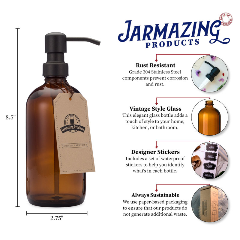 Distributeur de lotion en verre, Noir mat / ambre