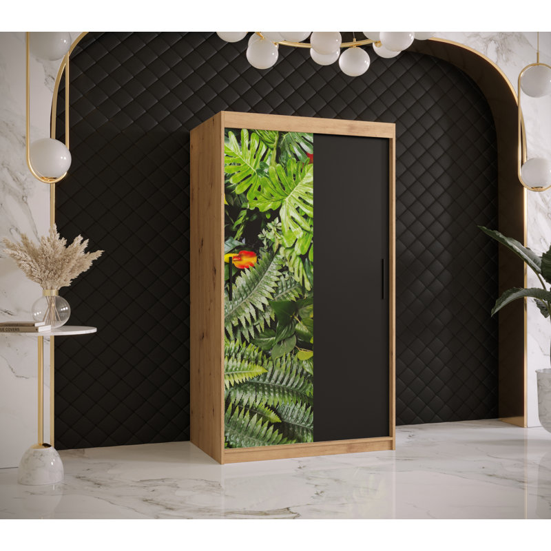 Maheen Manufactured Wood Wardrobe, Artisan oak/Black, 200cm H x 100cm W x 62cm D