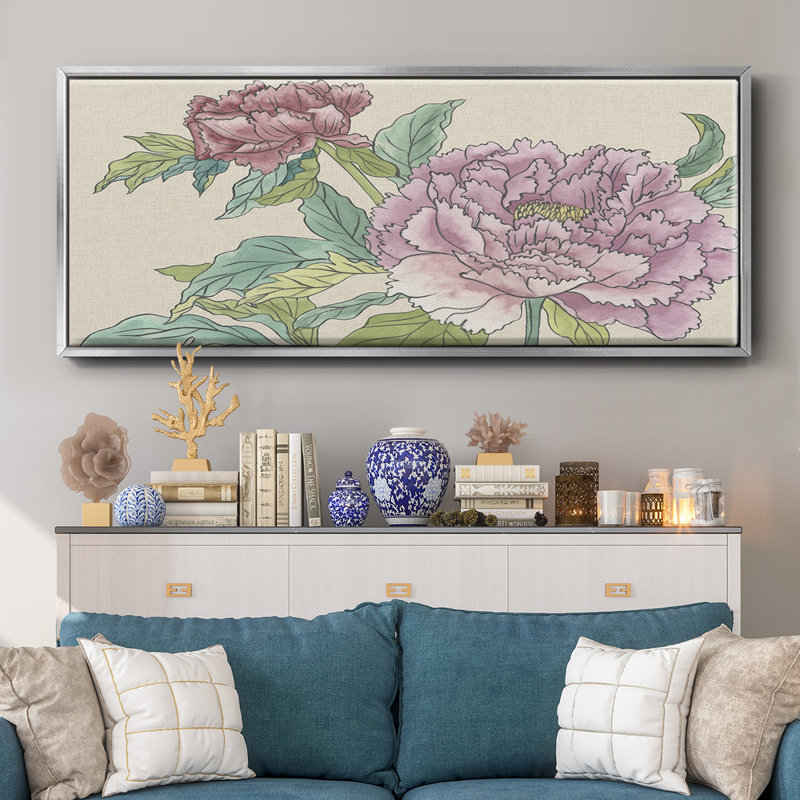 Peony Blooms I- Framed Canvas, 24" H x 60" W