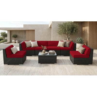 Barneveld Wicker 6 - Person Seating Group with Cushions - No Assembly