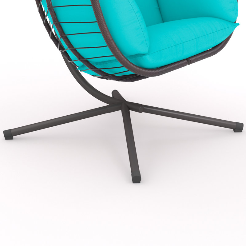 Kirstien Hanging Egg Chair With Stand All-Weather Rattan Wicker Swing Waterproof Cushions, Vert