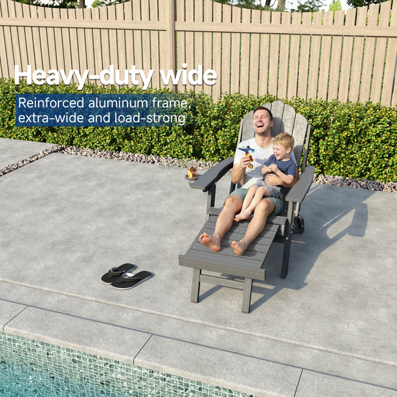  Folding Adirondack Chair with Retractable Ottoman, 3-Postion Adjustable Outdoor Chair, Easy Assembly & Ergonomic Back Support for Patio