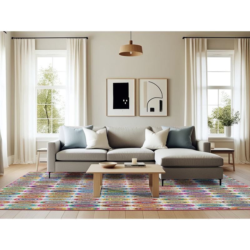 Tapis décoratif géométrique rouge Priolo, Rectangle 6 pi x 9 pi