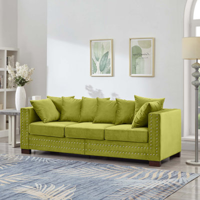 Modern Design Velvet Upholstered Loveseat with Square Armrests and Silver Nails, Perfect for Stylish Living Rooms
