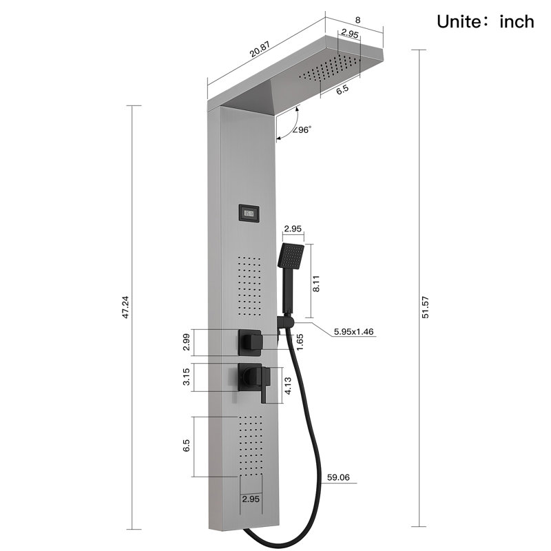 3-way Diverter Shower Tower Panel System with Fixed Shower Head, Nickel Black