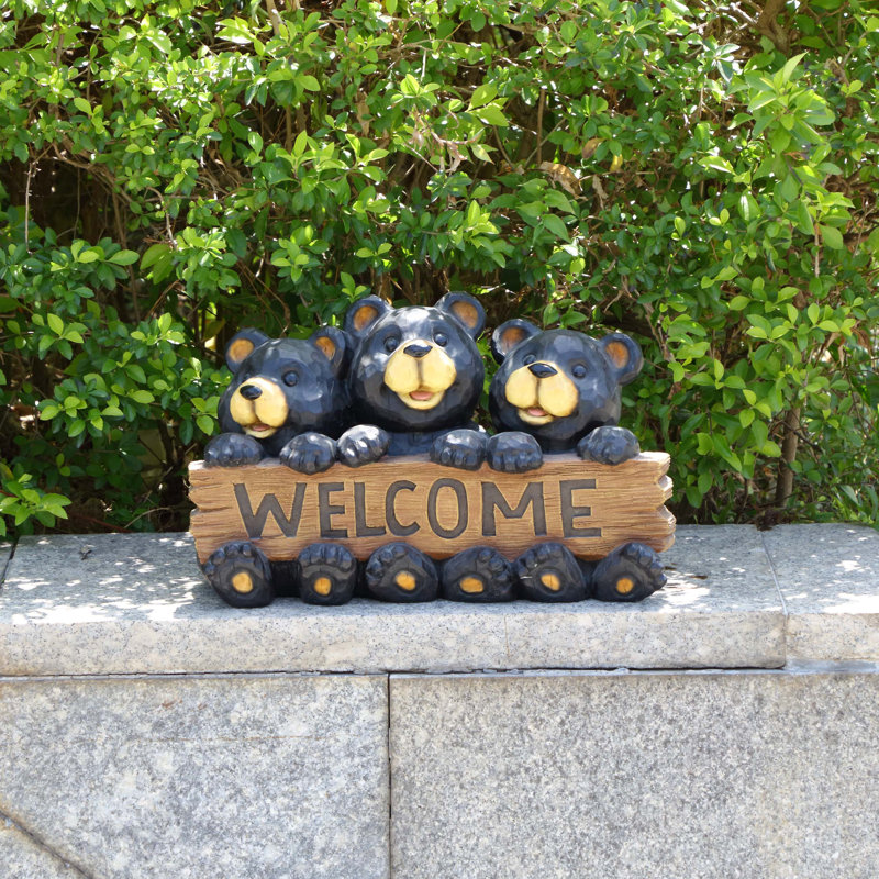  Bear Family with Welcome Sign Weather Resistant Plastic Animals Garden Sign
