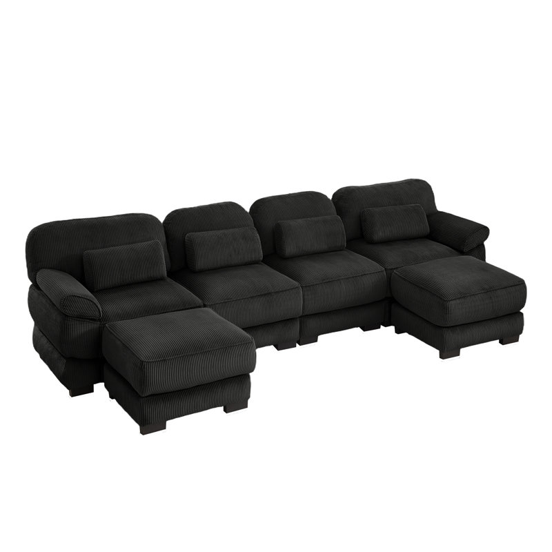 Canapé modulaire en U avec repose-pieds 4 places Nimbus, Noir