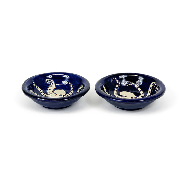 Calliope 90ml Handmade Ceramic Dessert Bowl, Blue/Black/White