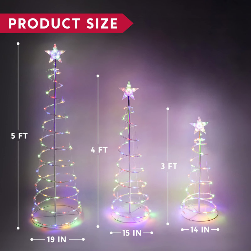 3Packs Christmas Spiral Tree Yard Light 218 Pre-Lit LED Multicolor Lights with Metal Stakes