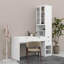  Table de coiffeuse avec miroir et plateau de maquillage avec bibliothèque et station de recharge
