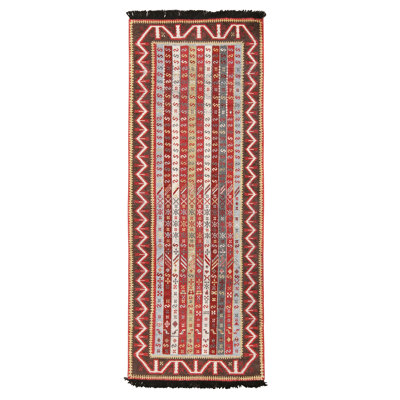 Rug & Kilim One-of-a-kind Hand-knotted 2010s Red/brown/gray 3'1" X 8'1" Runner Wool Area Rug In Brown;red;gray