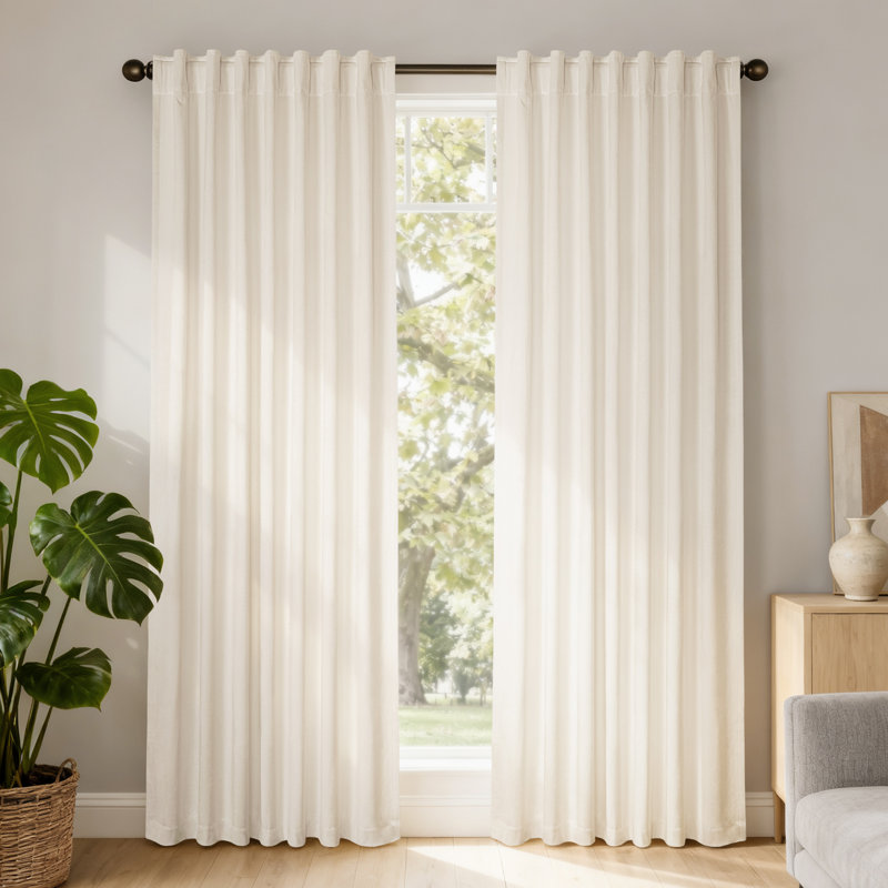 Soft Luxurious Velvet Back Tab Blackout Room Darkening Curtain Pair, 52" W x 96" L, Ivory