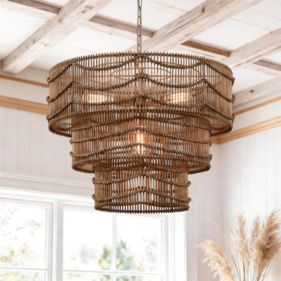 4-light Natural Rattan Tiered Pendant Light