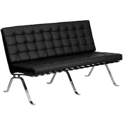 Massaline LeatherSoft Button Tufted Armless Loveseat with Designer Curved Legs