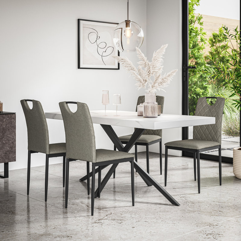 Beaudreult 6 Seater Dining Table and Chair Set  , White/Black/Grey