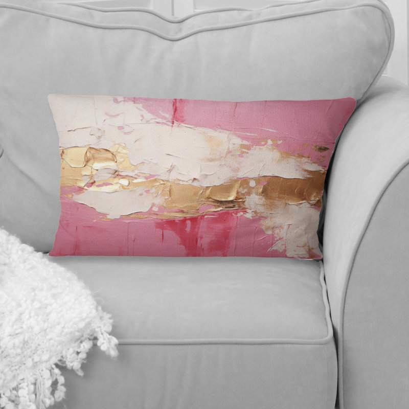 Minimalisme, horizon rose et doré I - Coussin décoratif avec peinture abstraite