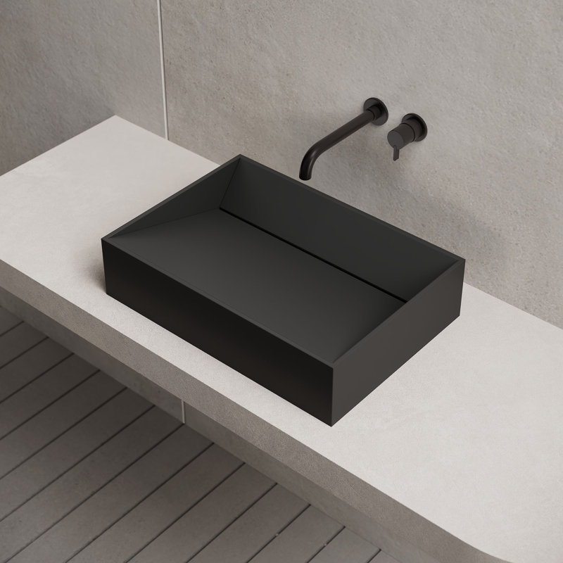 Lavabo vasque rectangulaire à surface solide 24 po x 14 po MonBlari - noir mat, Noir mat, 23.62"L X 13.78"W X 4.72"H