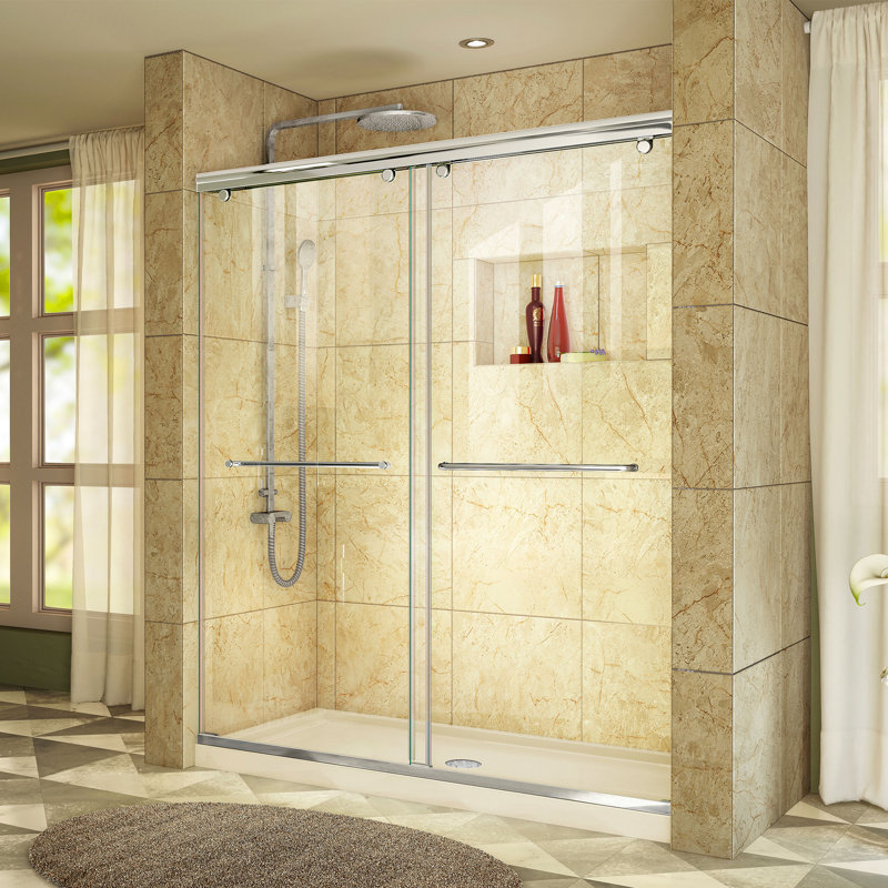 Charisma 60" x 36" x 72" Sliding Frameless Shower Door, Left Hand Drain, Chrome/Biscuit