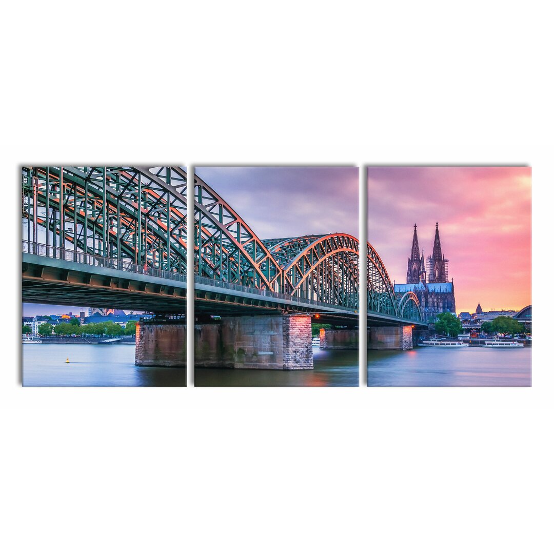 3-tlg. Leinwandbilder-Set Hohenzollernbrücke in Köln