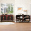 Buffet rétro arqué avec poignée demi-lune dorée, armoire de rangement en panneau de fibres à densité moyenne avec tablettes réglables et pied central en bois massif, armoire à 4 portes pour la salle à manger, le vestibule et le salon