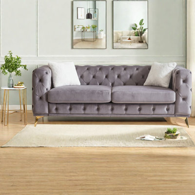 Compression Sofas, 82.5 Inch Velvet Tufted Modern Couch For Home