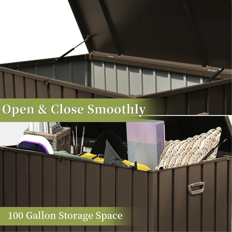 Coffre de rangement extérieur pour terrasse - 100 gallons, imperméable, verrouillable, brun foncé pour outils et coussins