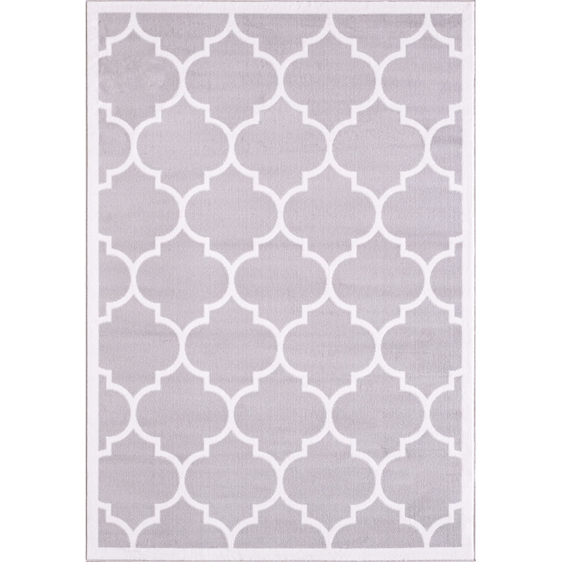 Tapis argenté à motif géométrique tendance, Rectangle 2 pi 6 po x 4 pi 9 po