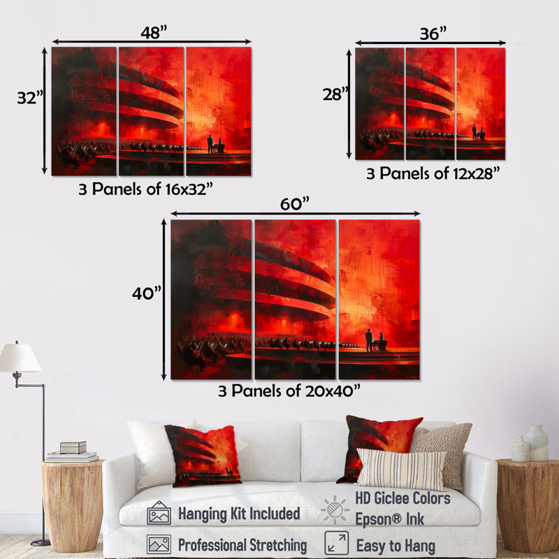 Ensemble d'art mural rouge et noir Symphonic, H 28 po x l 36 po x P 1 po, Toile tendue