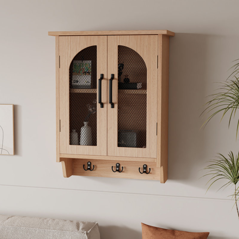 Multi-Functional Wood Wall Mounted Storage Cabinet With Hooks