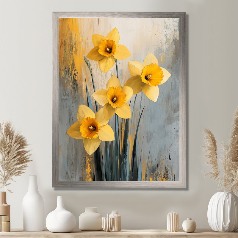 Hermina - Floral Wall Art, Argent argent, H 32 po x l 24 po, Reproduction encadrée d'une seule photo
