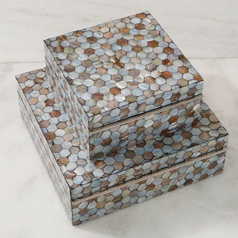 Mother of Pearl Box, 4.5" H x 9" W x 9" D, Pearl