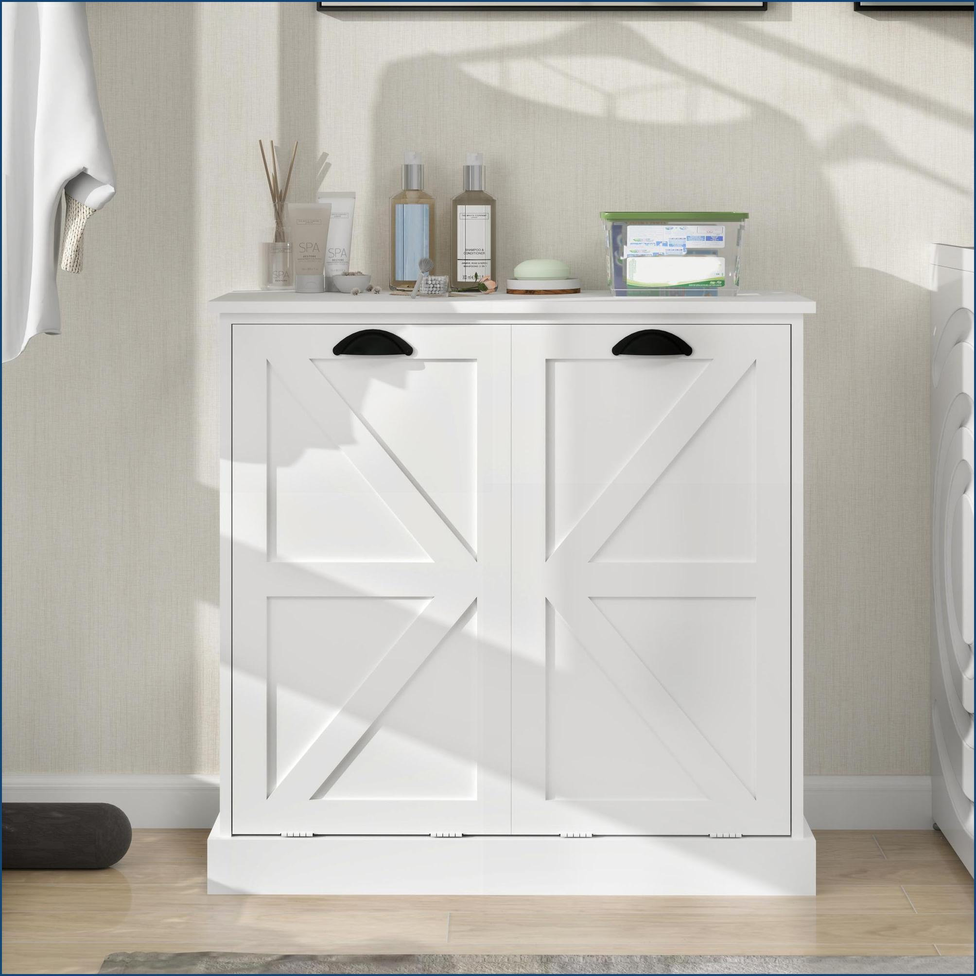 Ebern Designs Laundry Sorter Cabinet, Two-Compartment Tilt-Out with ...