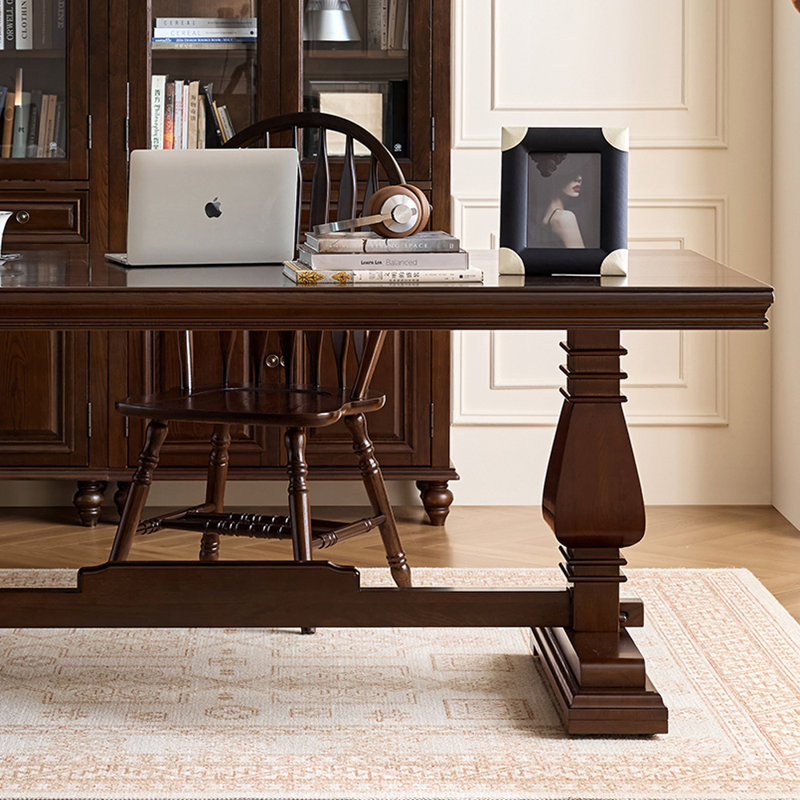 Multi-functional Classical-style Ash Wood Desk, 30.7" H x 55.11" W x 27.55" D