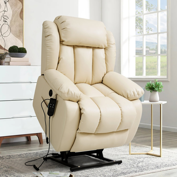 Latitude Run Lay Flat Dual Motor Power Lift Recliner Chair with Vibrating Massage and Heating, Infinite Position, 2 Remote Control, and Side Pockets, USB Ports, Faux Leather