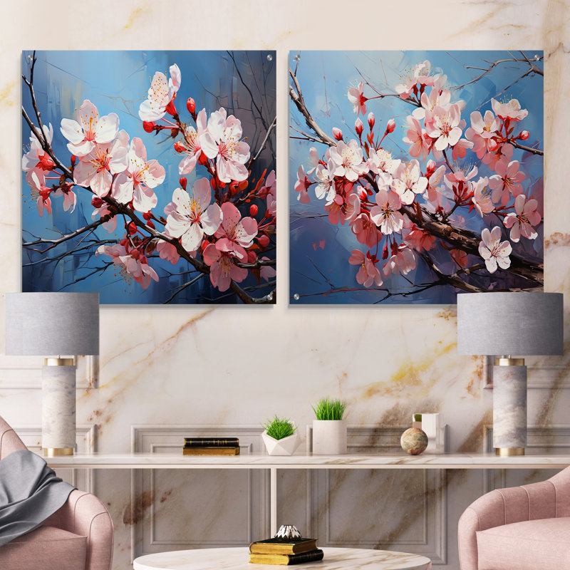 Pomme en fleur Minimalist Serenity I - ensemble de 2 verres muraux en acrylique, H 16 po x l 33 po