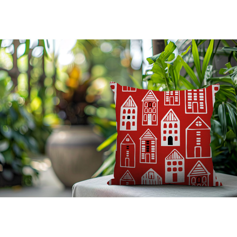 Oreiller carré réversible intérieur / extérieur Kito, Rouge, Carré 19 po