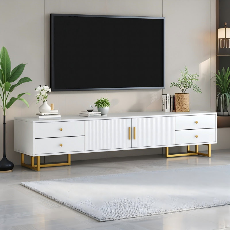 Meuble télé moderne, conception à rainure ondulée avec rangement