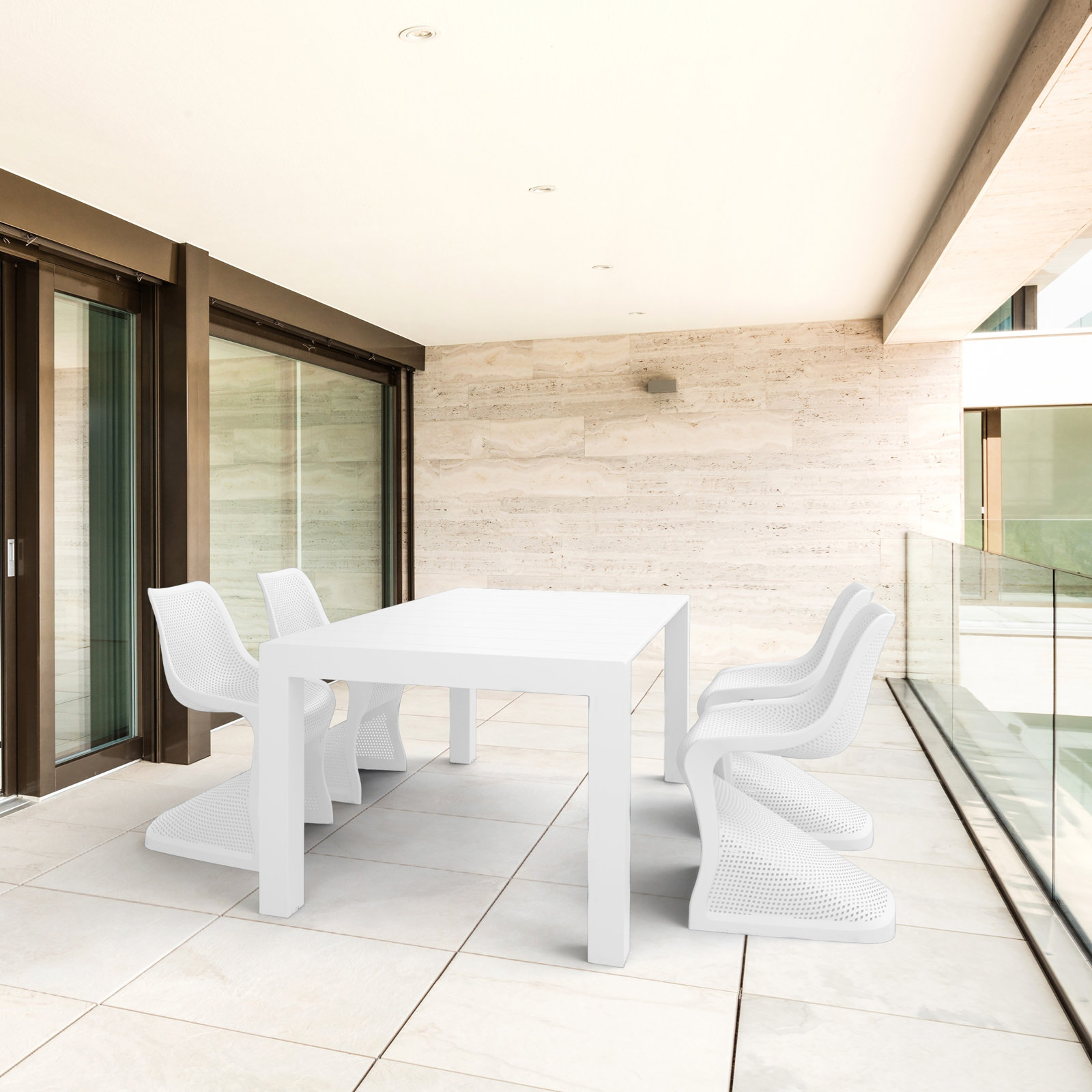 Farrah 70" W Rectangular Plastic 4-Person Patio Dining Set, White