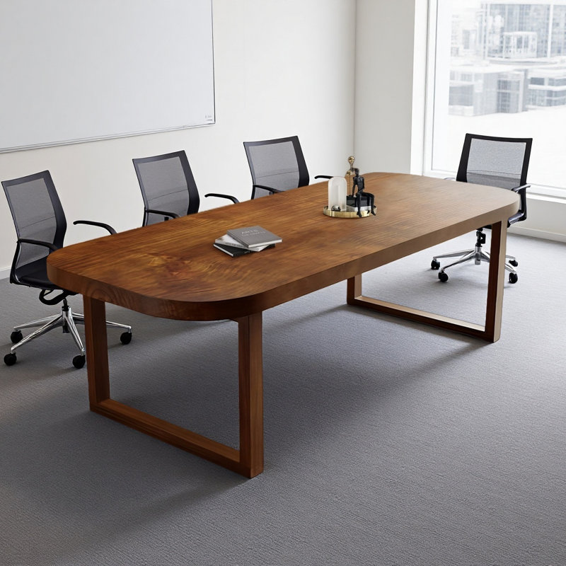 Large Brown Solid Wood Conference Table, Rectangular Seminar Desk, 29.53" H x 86.61" L x 35.43" W