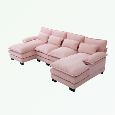 Chenille Sectional Sofa with Double Chaises