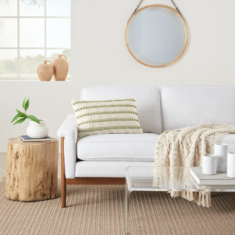Sage and Ivory Rectangular Embroidered Throw Pillow
